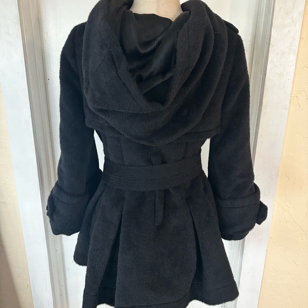 Christiane Celle Italian Wool Coat Silk Lining Hooded Robe Luxury Bell Sleeve 6 - Picture 4 of 10
